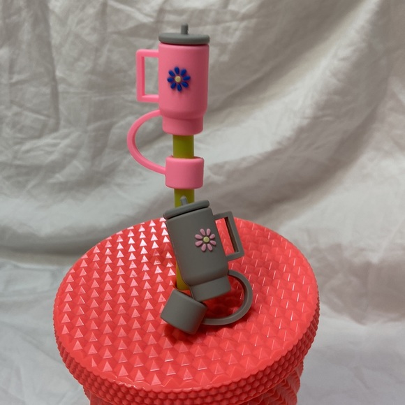 SHEIN Other - SHEIN 2 silicone straw cover cap for Stanley Cup. Pink & gray straw toppers.